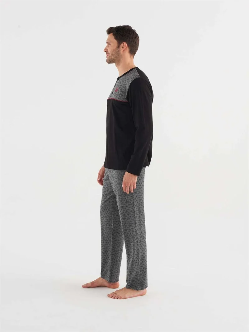 Mod Collection - Men's Black Pajama Set with Placket