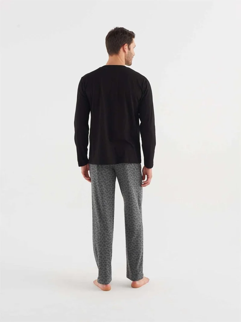 Mod Collection - Men's Black Pajama Set with Placket