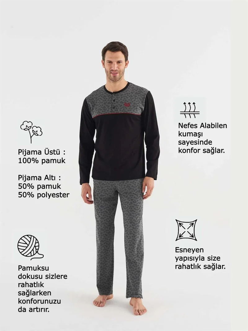 Mod Collection - Men's Black Pajama Set with Placket