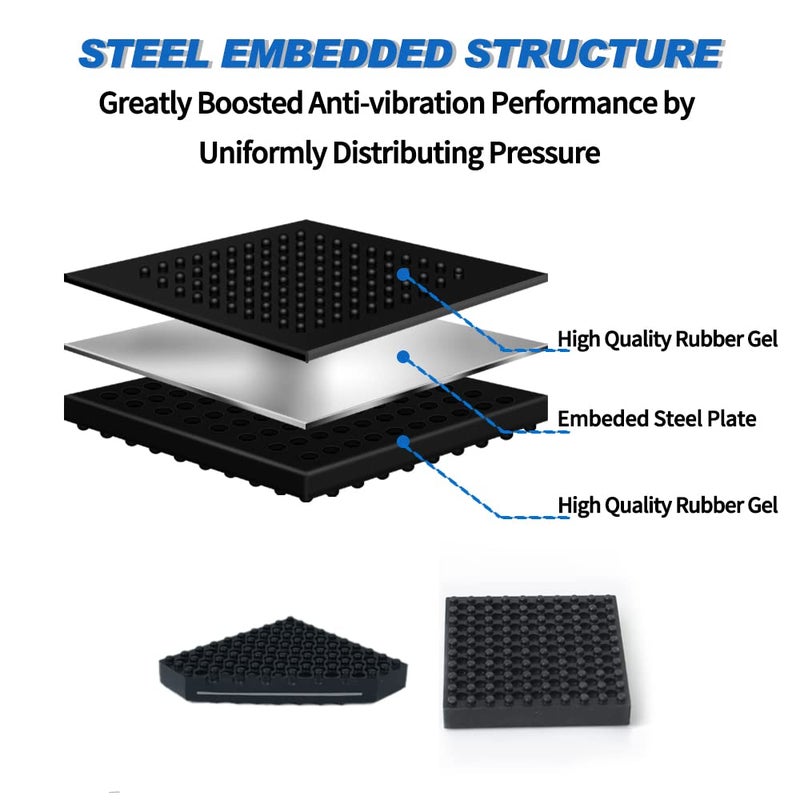 BXI Exercise Equipment Mat Heavy Duty - 4 x 4 x 0.8 Inches 6 Pcs Non Slip Noise Reduction Anti Vibration Treadmill Stationary Bike Mats, Thick Steel Embedded Rubber Pad for Hardwood Floors & Carpet - Image 3