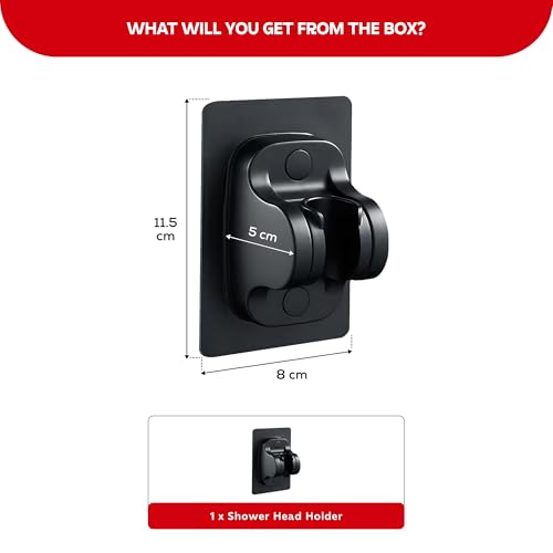 MIORAH Hand Shower Holder for Bathroom | Adjustable Shower Head Holder Wall Mount Bracket | Self-Adhesive Handheld Wall Hook for Health Faucet | No Drill Sawer for Washroom Black - Image 2