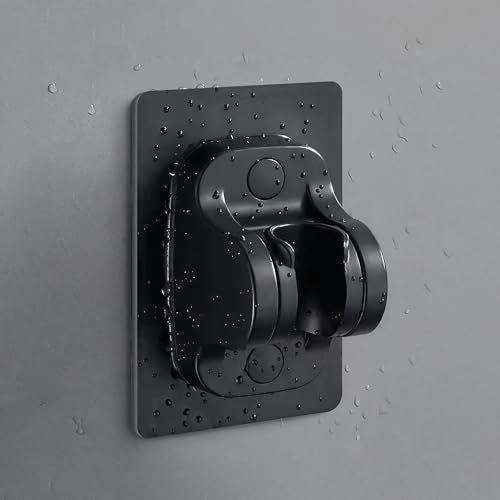 MIORAH Hand Shower Holder for Bathroom | Adjustable Shower Head Holder Wall Mount Bracket | Self-Adhesive Handheld Wall Hook for Health Faucet | No Drill Sawer for Washroom Black - Image 1