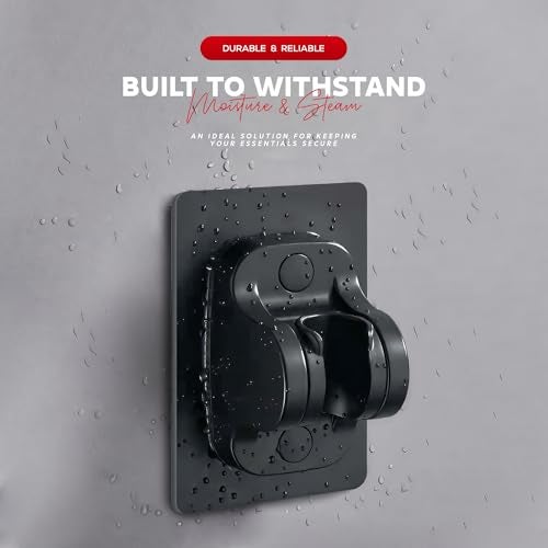 MIORAH Hand Shower Holder for Bathroom | Adjustable Shower Head Holder Wall Mount Bracket | Self-Adhesive Handheld Wall Hook for Health Faucet | No Drill Sawer for Washroom Black - Image 3