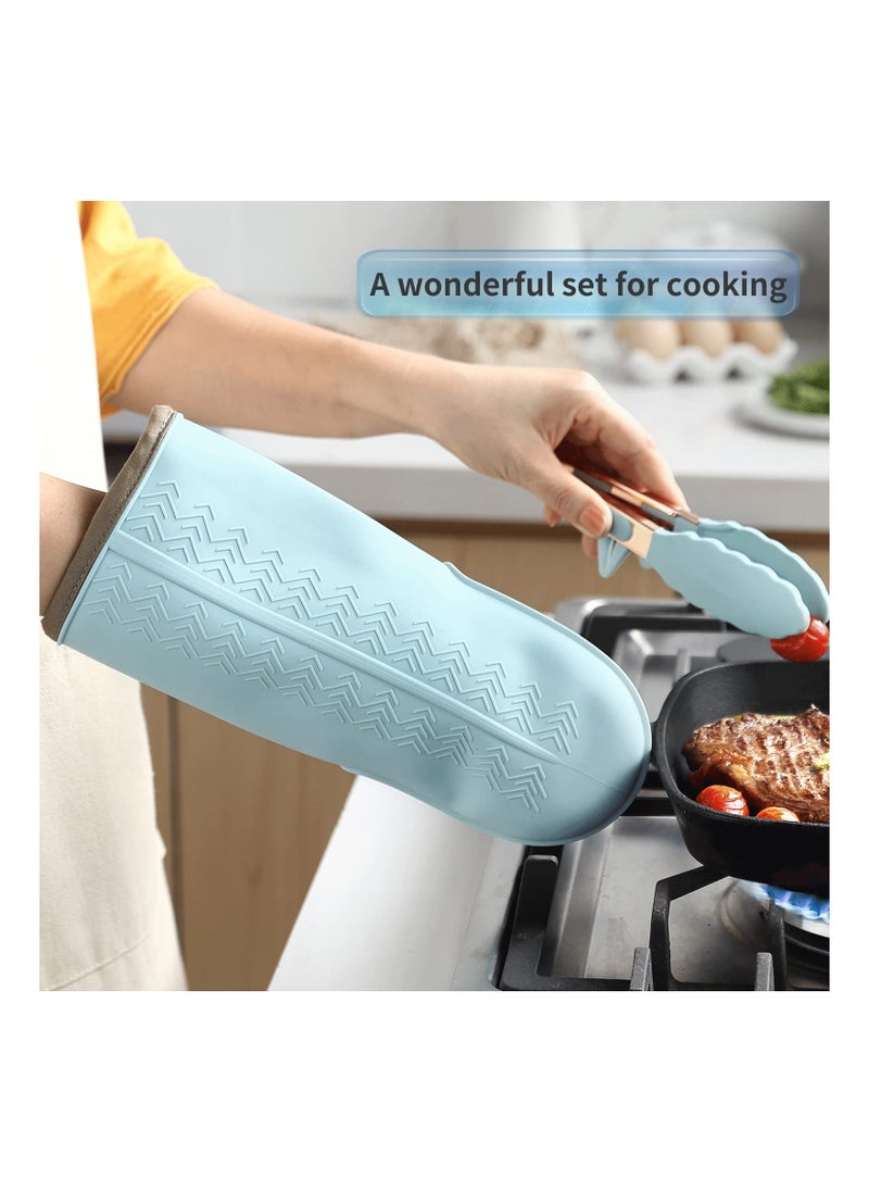SYOSI - Oven Mitts Set, Heat Resistant 600f Silicone Oven Mitts, Soft Lining Good Grip, Waterproof Mitt Potholders, Oven Gloves and Food Tong Sets, for Grilling, Baking, Pot Holders Cooking, Kitchen(2 Pack) - Image 1