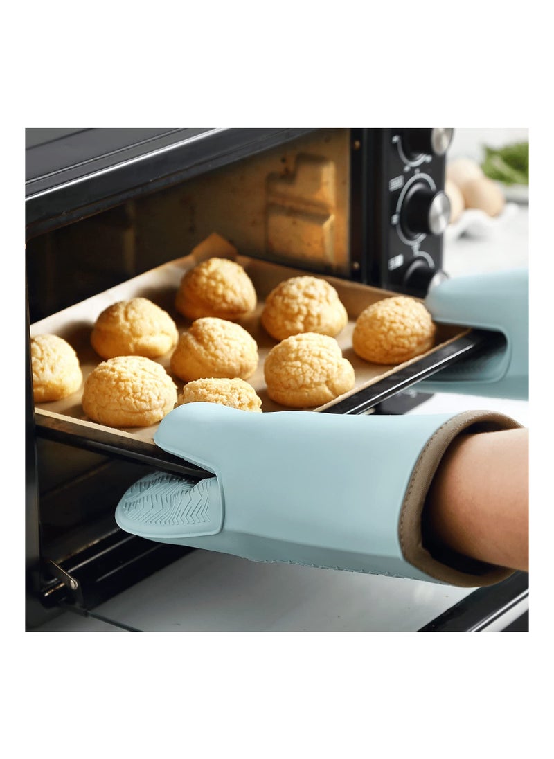 SYOSI - Oven Mitts Set, Heat Resistant 600f Silicone Oven Mitts, Soft Lining Good Grip, Waterproof Mitt Potholders, Oven Gloves and Food Tong Sets, for Grilling, Baking, Pot Holders Cooking, Kitchen(2 Pack) - Image 1