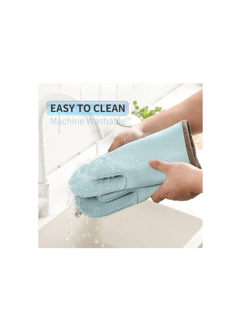SYOSI - Oven Mitts Set, Heat Resistant 600f Silicone Oven Mitts, Soft Lining Good Grip, Waterproof Mitt Potholders, Oven Gloves and Food Tong Sets, for Grilling, Baking, Pot Holders Cooking, Kitchen(2 Pack) - Image 1