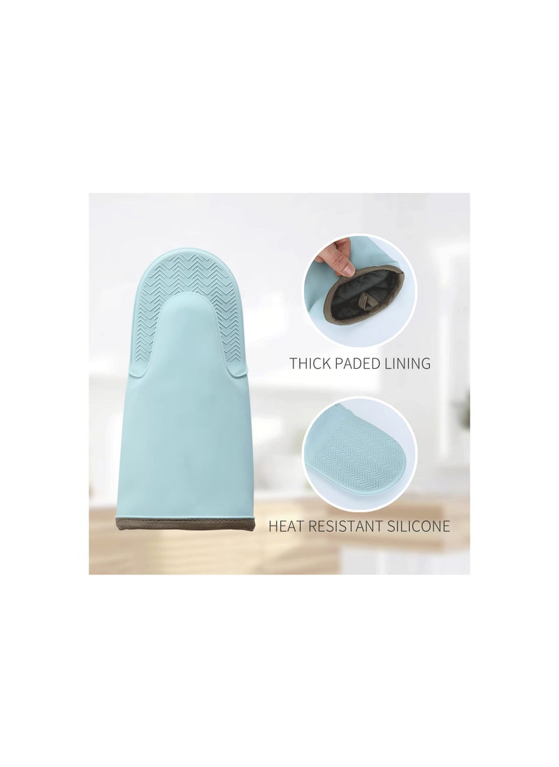SYOSI - Oven Mitts Set, Heat Resistant 600f Silicone Oven Mitts, Soft Lining Good Grip, Waterproof Mitt Potholders, Oven Gloves and Food Tong Sets, for Grilling, Baking, Pot Holders Cooking, Kitchen(2 Pack) - Image 1