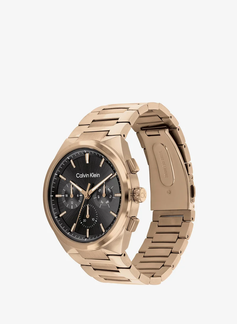 Calvin Klein Distinguish Collection Analog Multifunction Quartz Watch For Men With Beige Stainless Steel Bracelet - 25200506