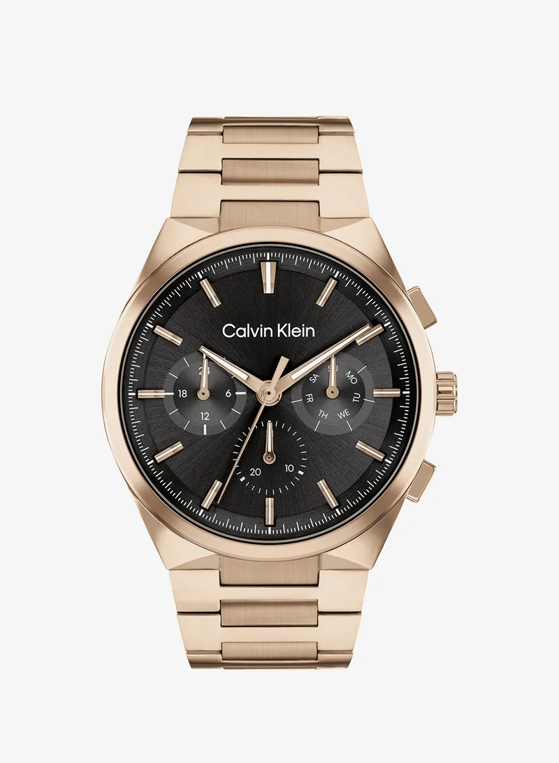 Calvin Klein Distinguish Collection Analog Multifunction Quartz Watch For Men With Beige Stainless Steel Bracelet - 25200506