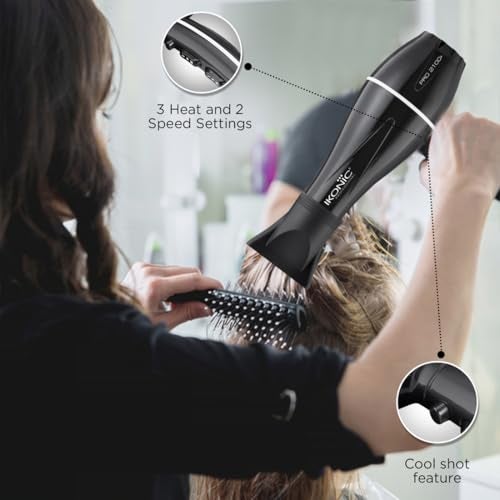 IKONIC Pro 2100+ Hair Dryer 2000 Watts, Black, 3 Heat And 2 Speed Settings, Cool Shot, Low Noise Function Interchangeable Nozzles, Professional Styling, For Women And Men, All Hair Type - Image 3