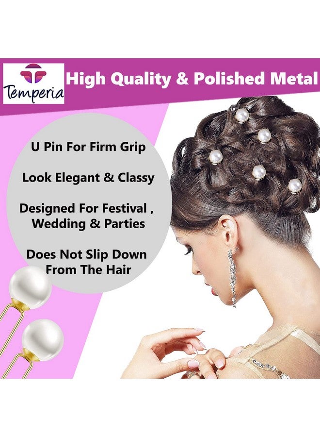 Temperia (12Pcs) Pearl U Pins Hair Accessories For Women & Girls - Decoration Pearls Beads Hair Clip For Bride Hairstyle - For Wedding/Parties (Mn01) - Image 4