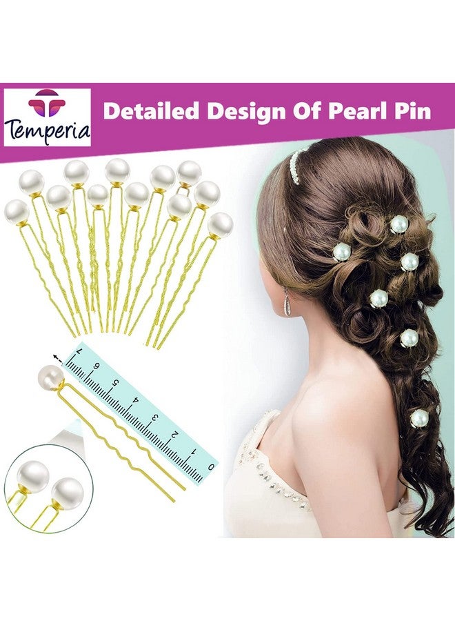 Temperia (12Pcs) Pearl U Pins Hair Accessories For Women & Girls - Decoration Pearls Beads Hair Clip For Bride Hairstyle - For Wedding/Parties (Mn01) - Image 2