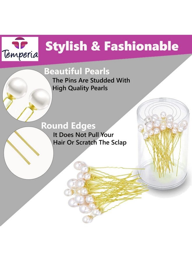 Temperia (12Pcs) Pearl U Pins Hair Accessories For Women & Girls - Decoration Pearls Beads Hair Clip For Bride Hairstyle - For Wedding/Parties (Mn01) - Image 3