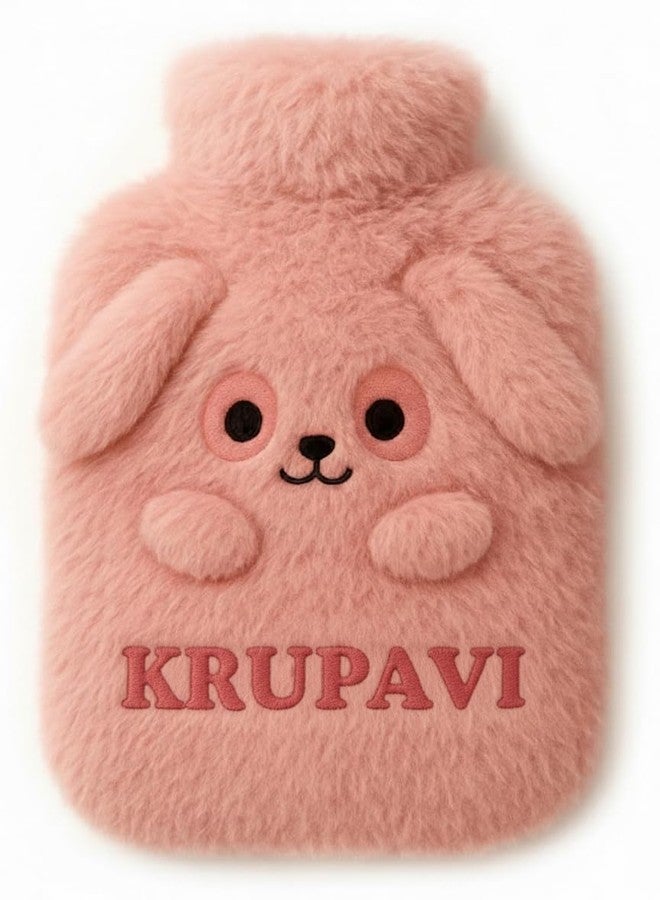 KRUPAVI Large 1L Hot Water Therapy Bag with Screw Cap, Leakproof Hot Water Bag Bottle with Cute Soft Cover for Pain Relief Period Cramps, Hot Cold Pack, Hot Water Shaking Bag (Pink, Cartoon Design) - Image 1