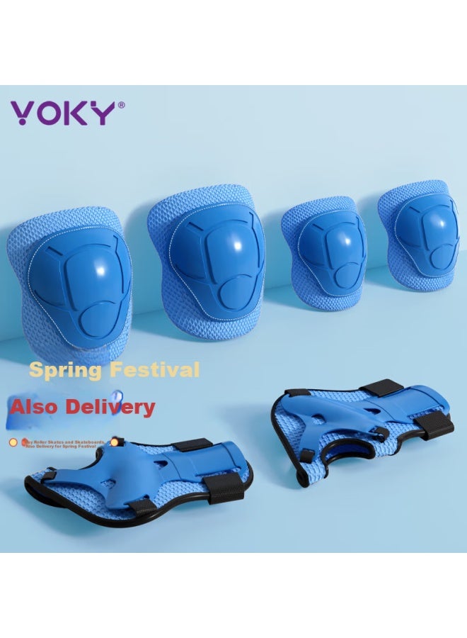 Voky Roller Skating Protective Gear Professional Children's Knee Pads Elbow Pads Palm Guards Six-piece Set For Land Surfing And Ice Skating Protectio - Image 1