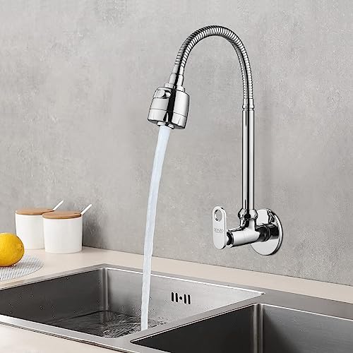 SPAZIO Max Brass Sink Cock Tap/Sink Faucet with 360 Degree Flexible Stainless Steel Swivel Spout & Dual Flow Pattern, Hot OR Cold Water for Kitchen Sink, Wash Basin, Chrome Finish with Wall Flange - Image 5
