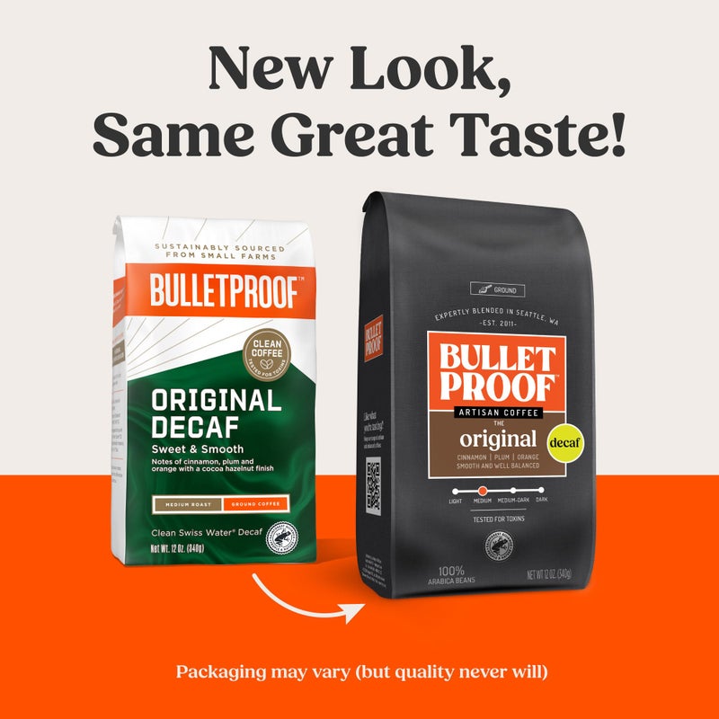 Bulletproof Original Medium Roast Ground Decaf Coffee, 12 Ounces, 100% Arabica Coffee, Clean Coffee Tested for Toxins, Packaging May Vary - Image 2