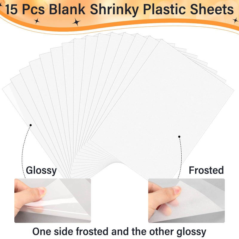 Flasoo 87 PCS Shrinky Plastic Sheets Kit, Including 15 Sheets Shrinky Art Paper, Acrylic Paint Markers, Keychains for Creative Crafts and Keychain Making - Image 3