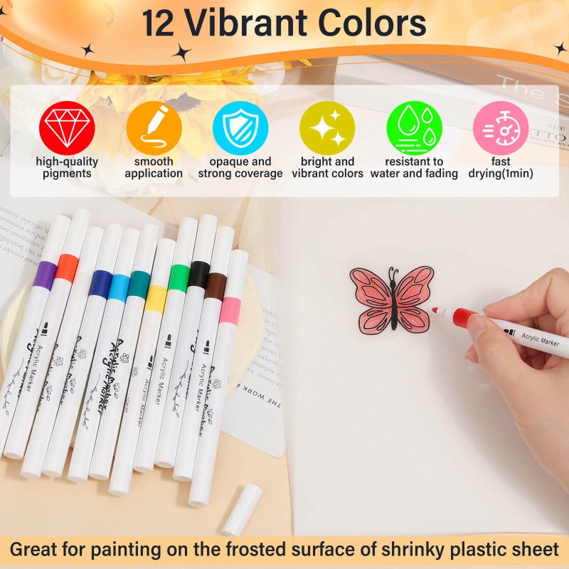 Flasoo 87 PCS Shrinky Plastic Sheets Kit, Including 15 Sheets Shrinky Art Paper, Acrylic Paint Markers, Keychains for Creative Crafts and Keychain Making - Image 4