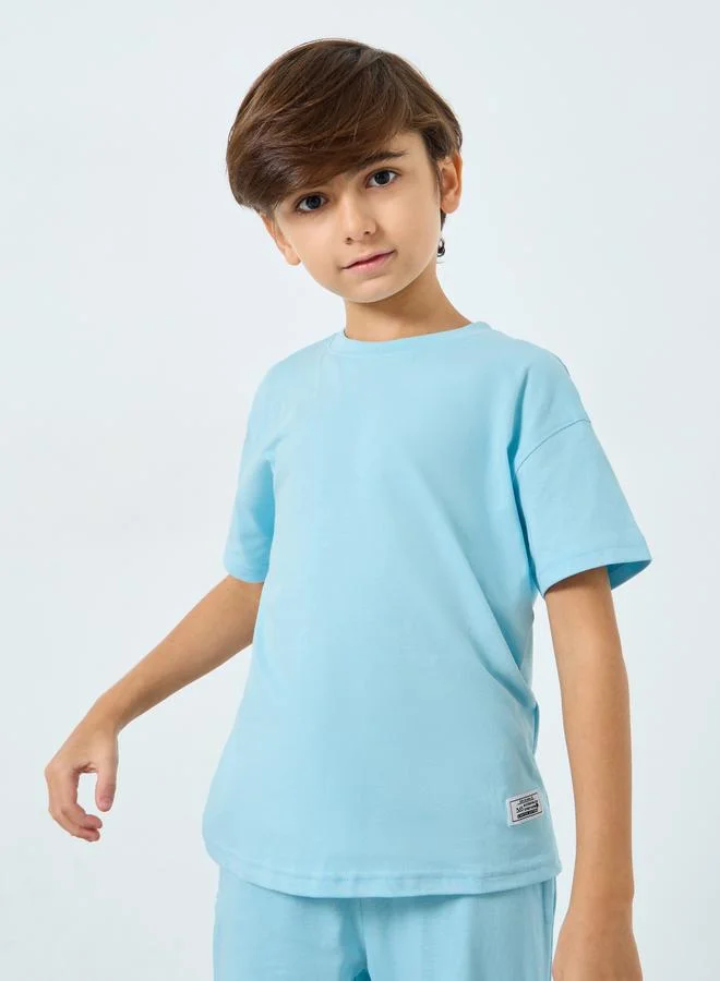 Styli Styli Boys Light Blue Solid T-Shirt and Joggers Set