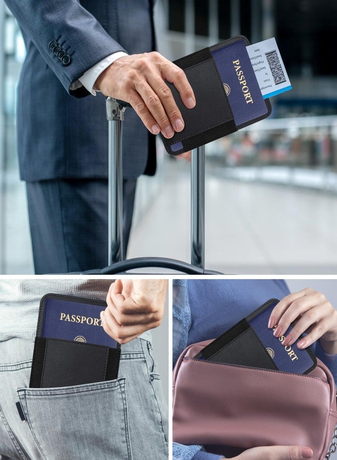 HiWe Passport Holder with AirTag Slot, Minimalist RFID Passport Holder for Travel, Leather Passport Wallet Cover Case for Men & Women, 4 Slots, 1 Pocket, Black - Image 2