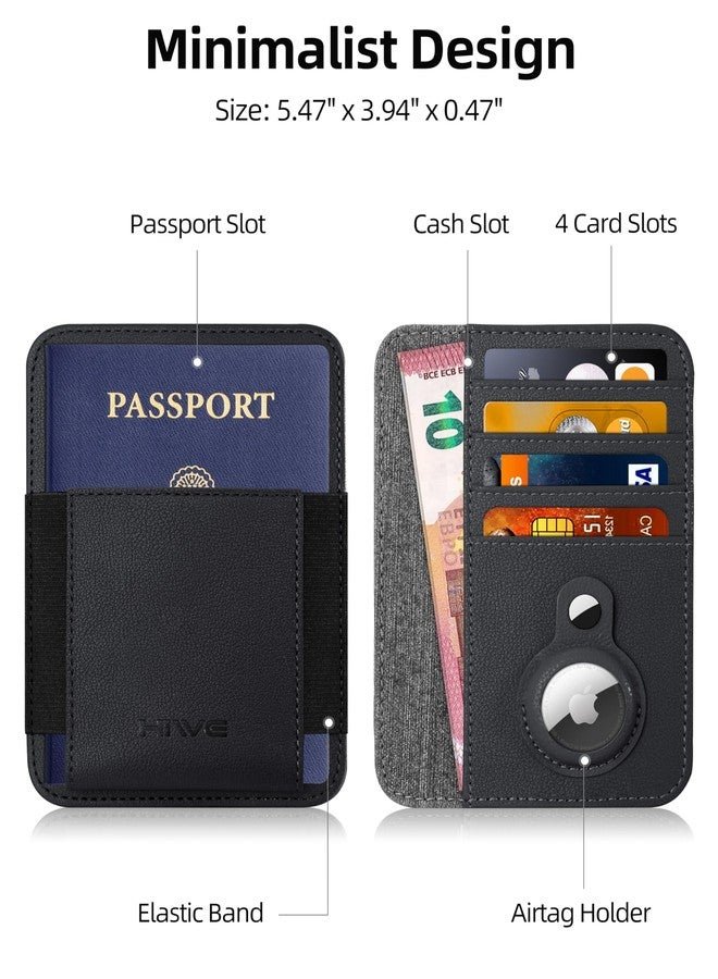 HiWe Passport Holder with AirTag Slot, Minimalist RFID Passport Holder for Travel, Leather Passport Wallet Cover Case for Men & Women, 4 Slots, 1 Pocket, Black - Image 3