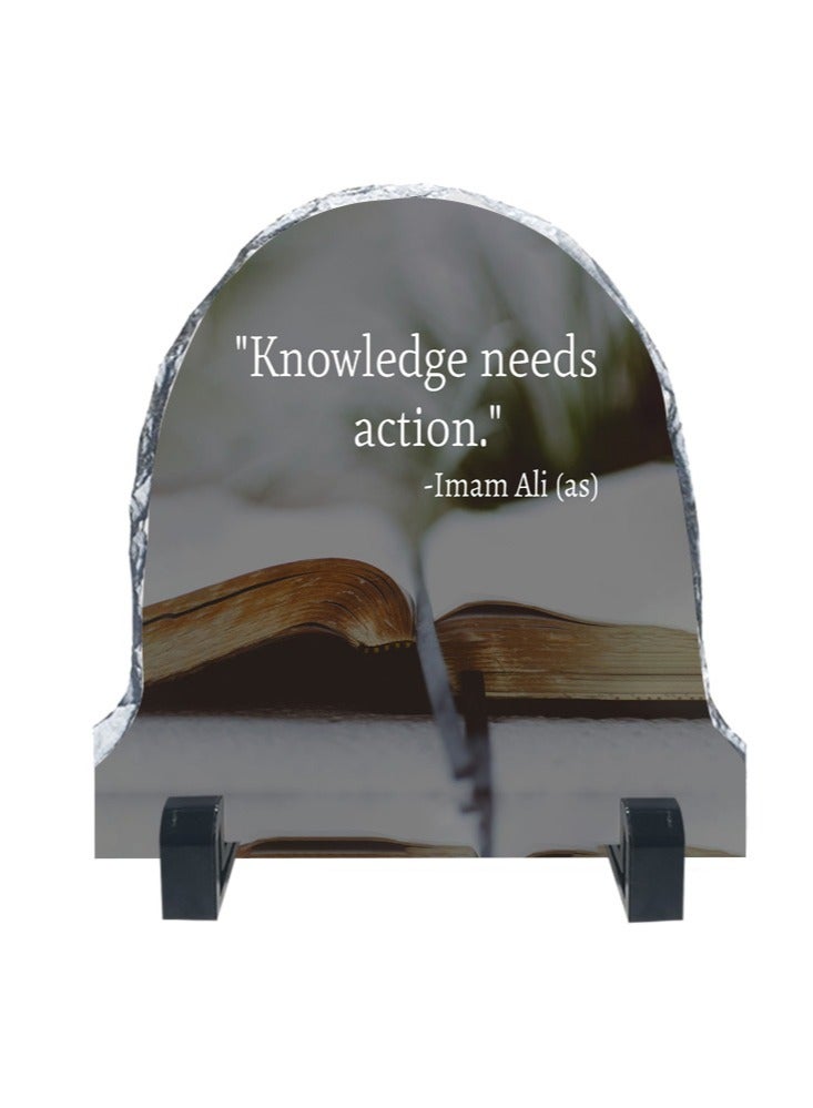 Service Zone Protective Printed White Rock Shape Marble Photo Frame for Table Top Knowledge Needs Action Imam Ali (as) - Image 1