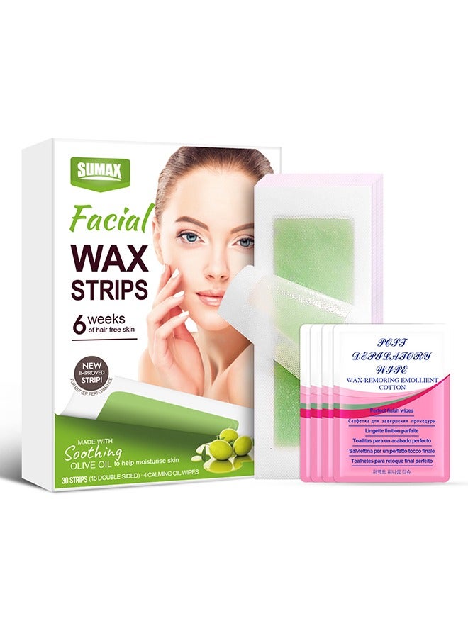 SUMAX 30 Pieces (4.5*CM) Fast and Effective Hair Removal Wax Strips for Face Eyebrows Upper Lip Cheeks Epilator Fast Painless Hair Removal Kit Suitable for All Skin Types - Image 1