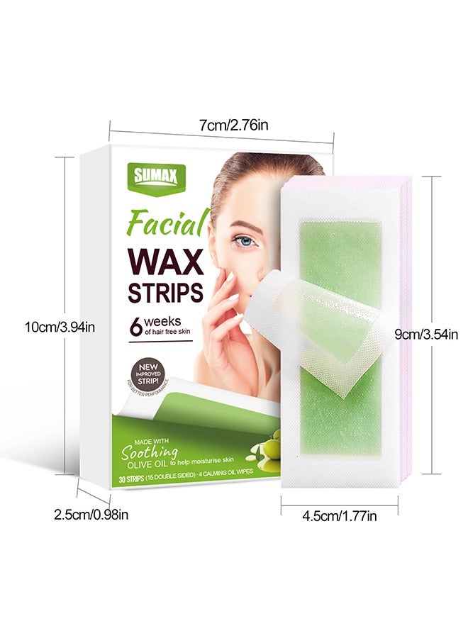 SUMAX 30 Pieces (4.5*CM) Fast and Effective Hair Removal Wax Strips for Face Eyebrows Upper Lip Cheeks Epilator Fast Painless Hair Removal Kit Suitable for All Skin Types - Image 2