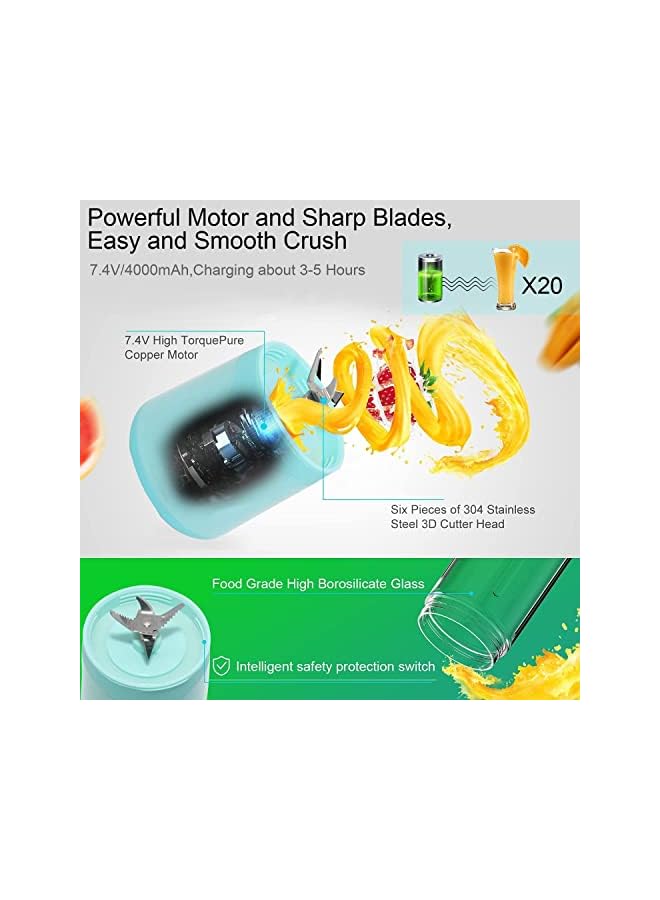 PROMASS Personal Blender Mini Fruit Juicer, Electric Bottle Blender for Shakes Smoothies with 2 Cup Lid 300/500ml, Handheld Travel Blender USB Rechargeable Juice Mixer Maker Cup for Sports Home Gym - Image 3