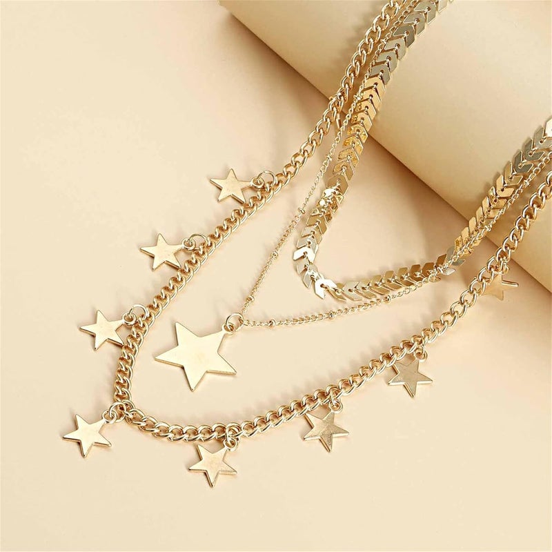 cheekyglo Cute Star Necklace Multilayer Geometric Pentagram Tassel Pendant Necklace Women's Airplane Chain Jewelry Gift - Image 5