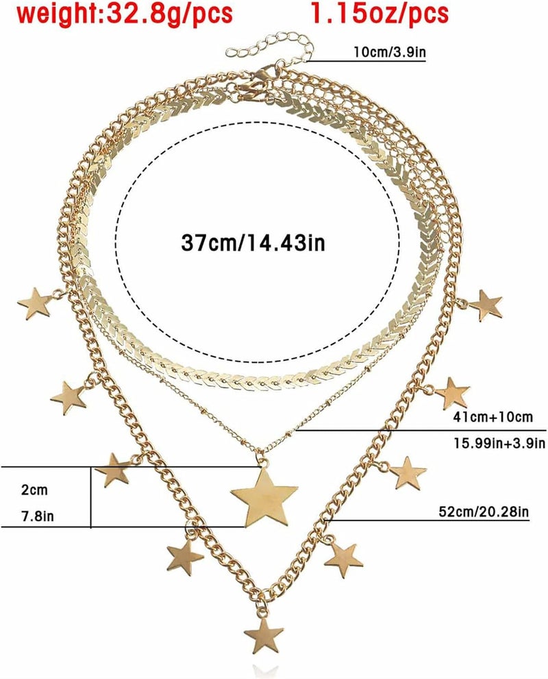 cheekyglo Cute Star Necklace Multilayer Geometric Pentagram Tassel Pendant Necklace Women's Airplane Chain Jewelry Gift - Image 2