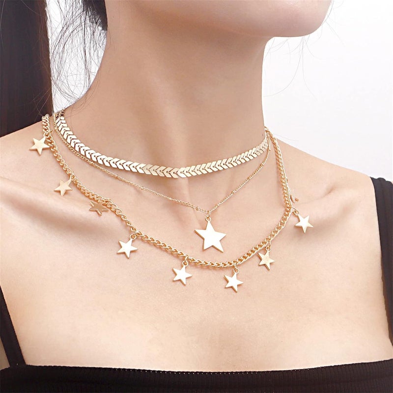 cheekyglo Cute Star Necklace Multilayer Geometric Pentagram Tassel Pendant Necklace Women's Airplane Chain Jewelry Gift - Image 4