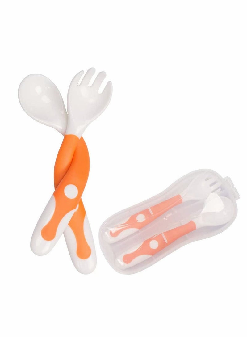 KASTWAVE Baby Utensils Spoon with Travel Case,Feeding Training Spoon for Toddlers with Easy Grip and Bendable Function, Perfect Self-Learning with a Spoon (Orange) - Image 1