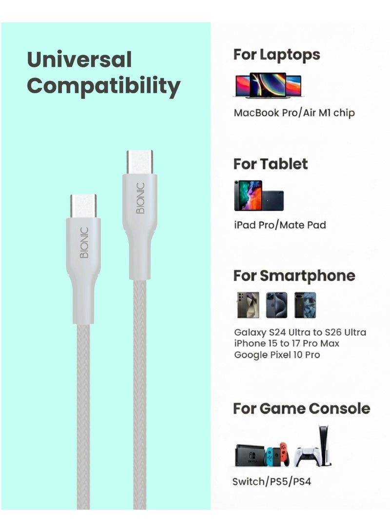 BIONIC 45W USB-C to USB-C Fast Charging Braided Cable - High Speed Data Sync, Durable Charging Cord for Smartphones, Tablets & Laptops - Image 2