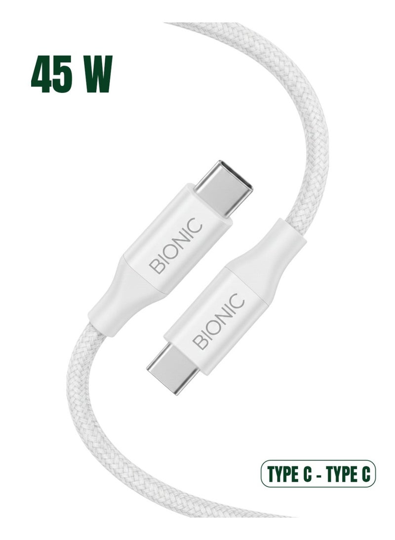 BIONIC 45W USB-C to USB-C Fast Charging Braided Cable - High Speed Data Sync, Durable Charging Cord for Smartphones, Tablets & Laptops - Image 1