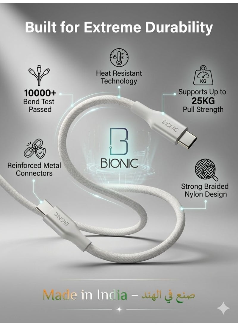 BIONIC Premium 45W USB-C to USB-C Fast Charging Braided Type-C Cable (1M) - PD High Speed Data Sync for iPhone 16 Pro Max, Samsung S25 Ultra, MacBook & iPad - Image 4
