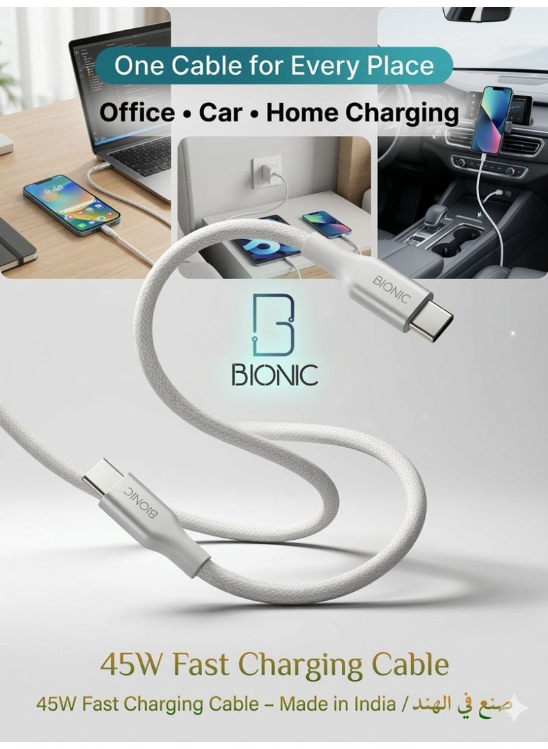 BIONIC Premium 45W USB-C to USB-C Fast Charging Braided Type-C Cable (1M) - PD High Speed Data Sync for iPhone 16 Pro Max, Samsung S25 Ultra, MacBook & iPad - Image 3