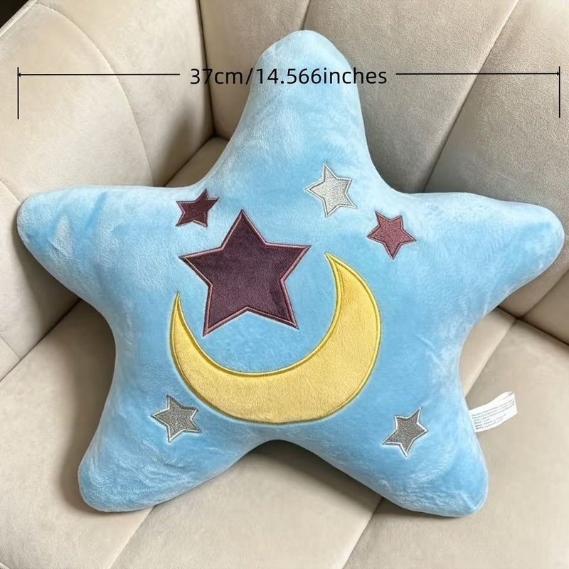 وسادة مطرزة بنجمة زرقاء وقمر، ديكور منزلي وعصري للمكتب، مطرزة يدويًا. - Image 2