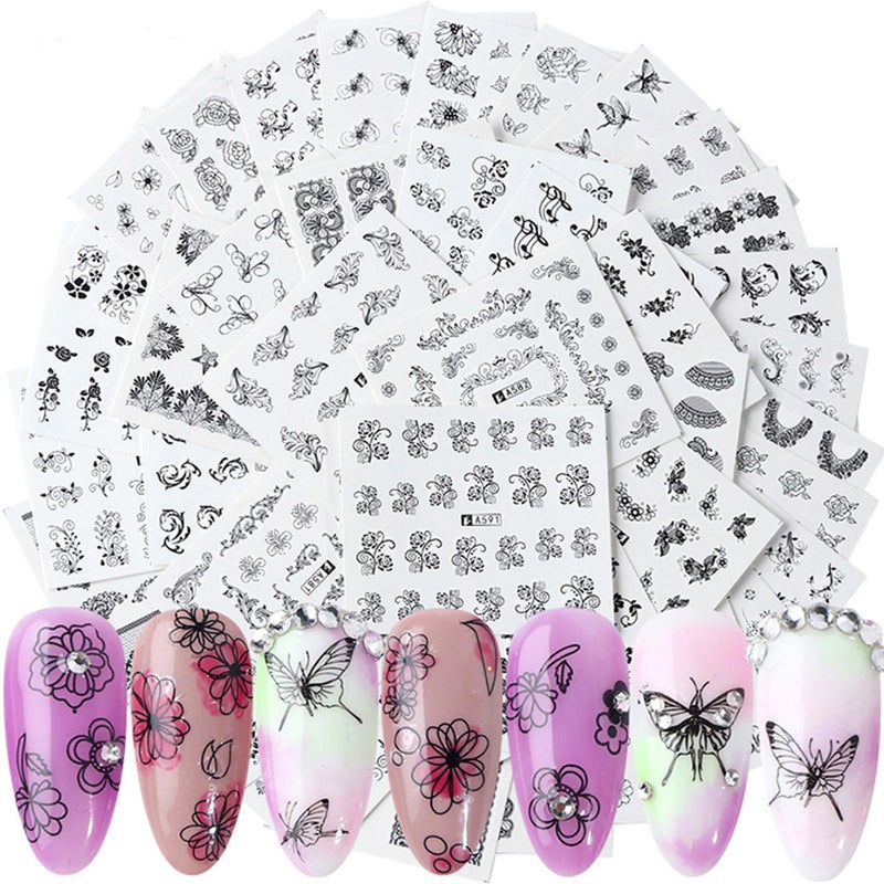 40pcs Nail Sticker with Butterfly Flower Patterns for Nail Art Decoration DIY Decals Manicure Set Women & Kids Nail Beauty - Image 1