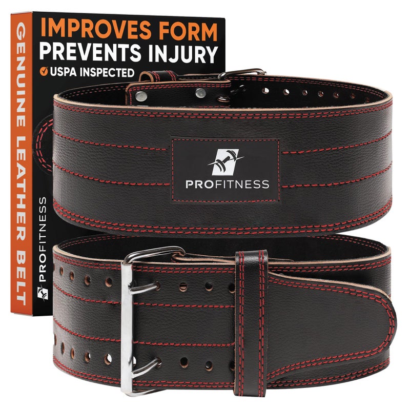 ProFitness Genuine Leather Gym Back Brace for Lifting Weights - Weight Belt For Weightlifting - Gym Belt for Men and Woman (Black/Red, Small) - Image 1