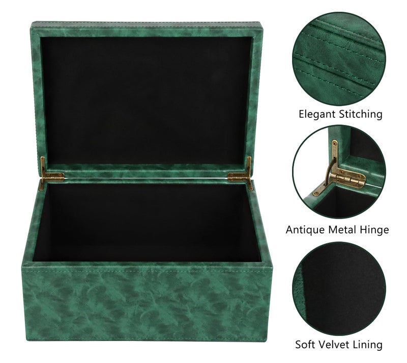 HofferRuffer Faux Leather Decorative Box, Large Wooden Structure Keepsake Box Accessory Organizer Jewelry Organizer with Hinged Lid, Storage Container for Home or Office (Dark Green) - Image 3