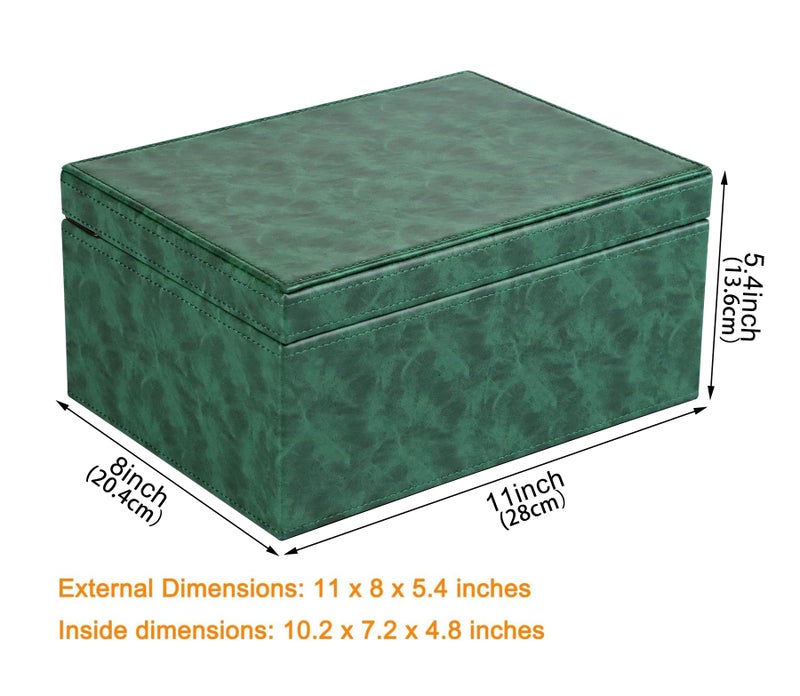 HofferRuffer Faux Leather Decorative Box, Large Wooden Structure Keepsake Box Accessory Organizer Jewelry Organizer with Hinged Lid, Storage Container for Home or Office (Dark Green) - Image 2