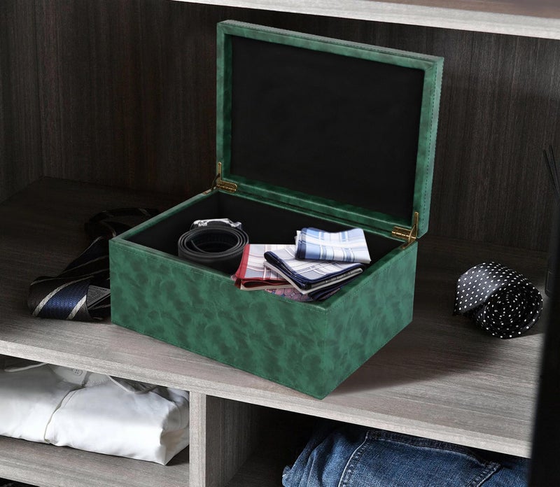 HofferRuffer Faux Leather Decorative Box, Large Wooden Structure Keepsake Box Accessory Organizer Jewelry Organizer with Hinged Lid, Storage Container for Home or Office (Dark Green) - Image 5