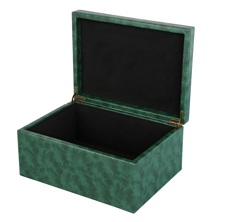 HofferRuffer Faux Leather Decorative Box, Large Wooden Structure Keepsake Box Accessory Organizer Jewelry Organizer with Hinged Lid, Storage Container for Home or Office (Dark Green) - Image 1
