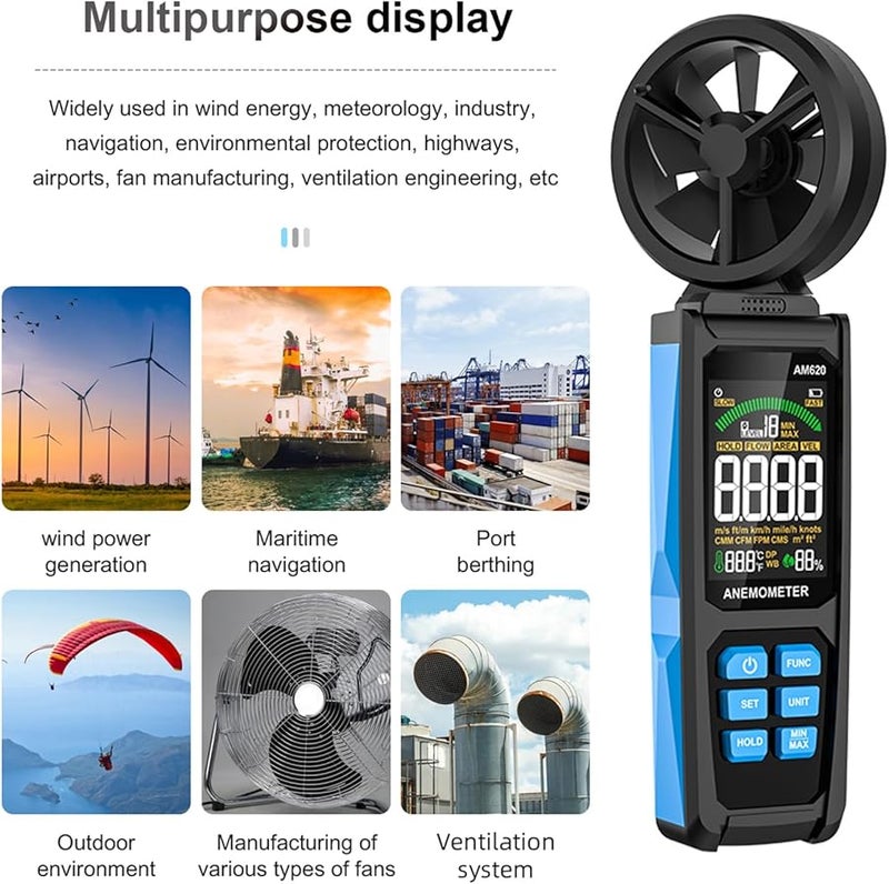 Digital Anemometer Handheld Wind Speed Meter for Temperature and Humidity Measurement - Image 2
