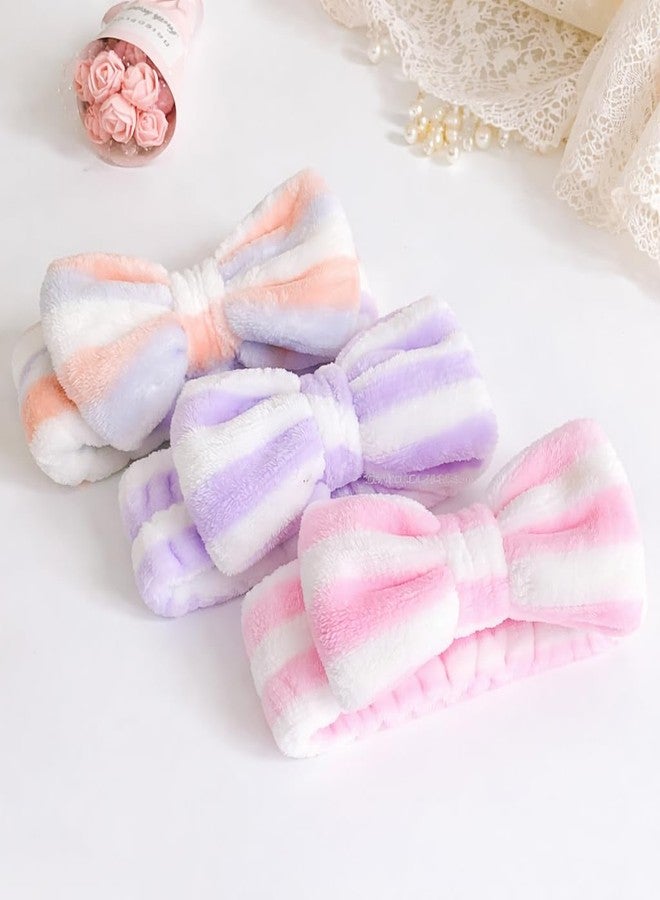 LOCKLUX Soft Fur Bow Stylish Head Band for Women & Girls - Stylish Winter Hair Band / Head Band for Makeup, Skincare, Party, Facial, Spa & Daily Use (Multicolor) 3Pcs Korean Style Fluffy Hair Accessories | Fancy hair band - Image 1
