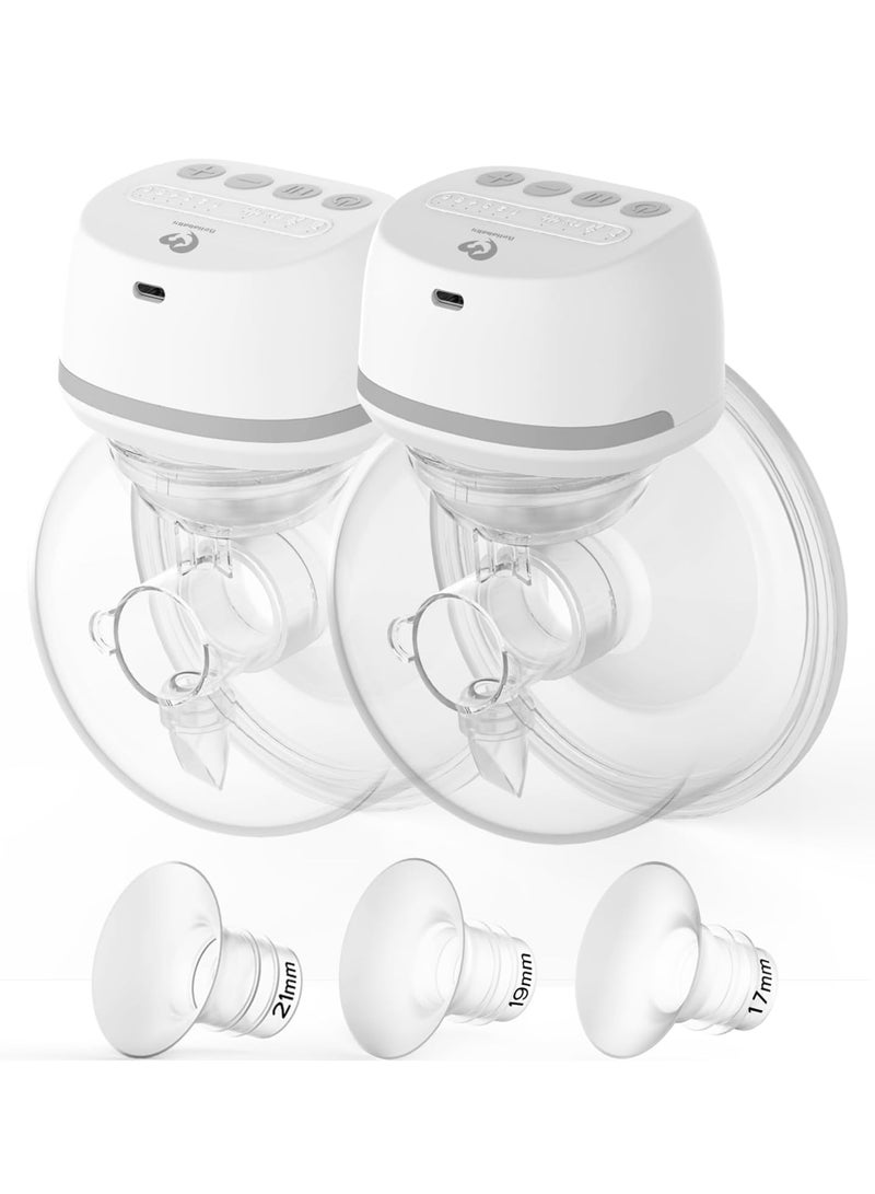 Hands-Free Breast Pumps Wearable Upgraded with 17mm, 19mm, 21mm Inserts, Electric Double Breast Pumps Portable Wireless Low Noise, 4 Modes & 6 Levels Suction, 24mm flanges