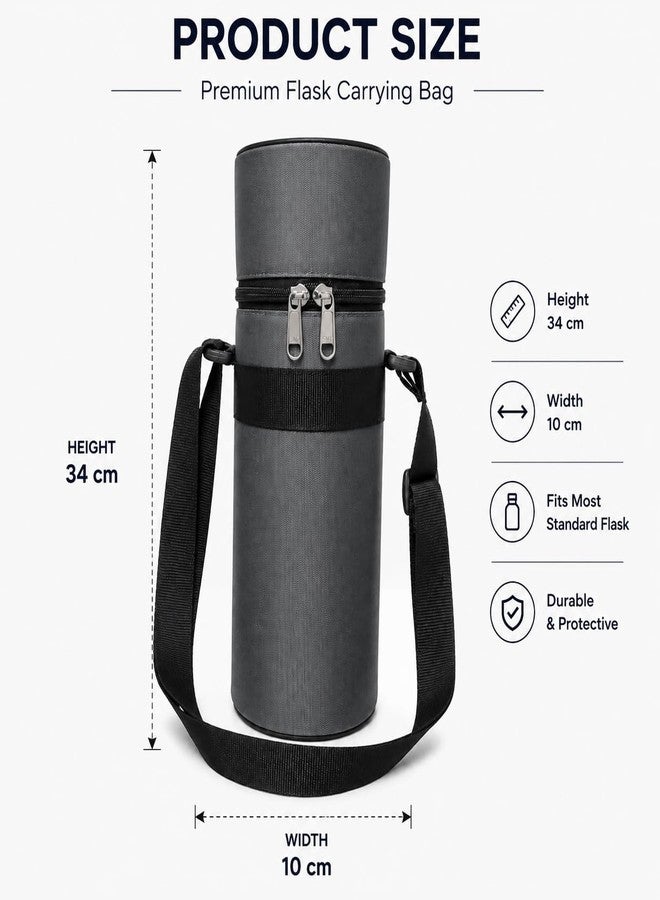 Aklima Insulated Water Bottle Carry Bag for 750ml, 1L, 1.5 Litre Flask Adjustable Shoulder Strap Thermal Bottle Holder Cover for Office School College Travel Gym & Outdoor Use Case(Grey) - Image 3