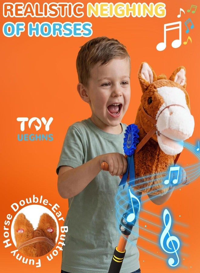 UEGHNS Stick Horse, Hobby Horse on a Stick for Kids Ages 4-12 Adjustable 30-52" with Illuminated Silent Wheels Comfortable Sponge Wrapped complimentary AA Batteries Realistic Horse neighs. - Image 4